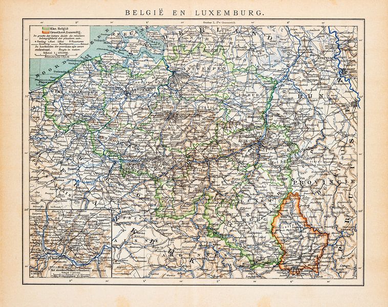 Vintage map Belgium and Luxembourg by Studio Wunderkammer