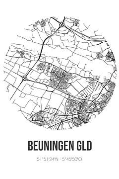 Beuningen Gld (Gelderland) | Landkaart | Zwart-wit van MijnStadsPoster