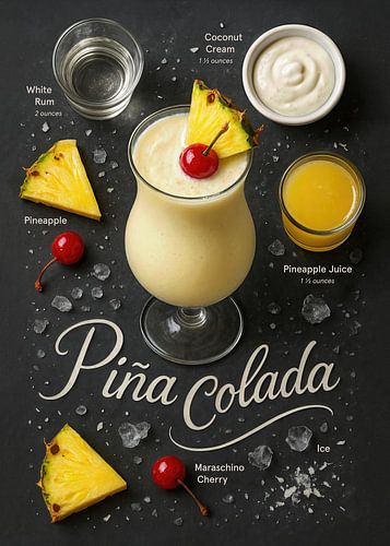 Piña Colada Poster - Tropische ananas en kokosnoot
