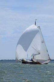 Lemster aak met fok voor de wind by Piebe van den Berg