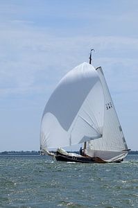 Lemster aak met fok voor de wind van Piebe van den Berg