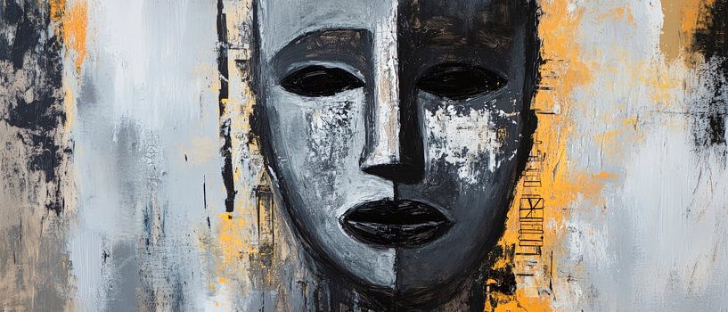 Tweekleurige maskeruitdrukking met gouden accenten van Poster Art Shop