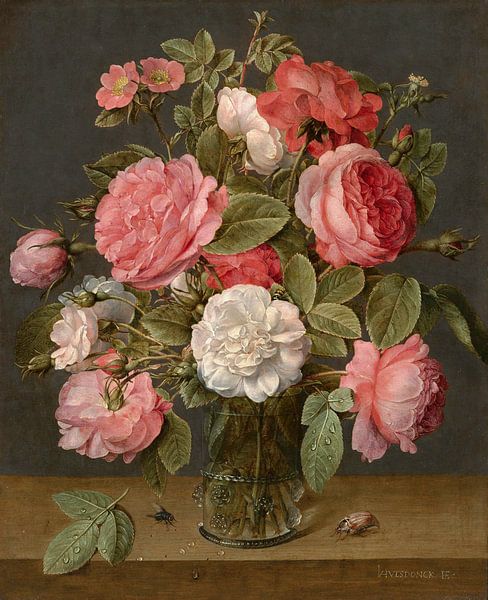 Rosen in einer Glasvase, Jacob van Hulsdonck von Meesterlijcke Meesters