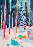 Forêt Peinture abstraite Arbres Rose Bleu