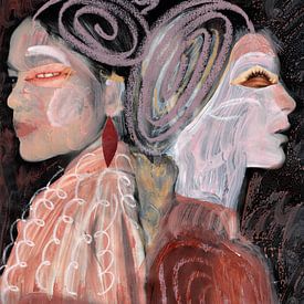 Twins, mixed media artwork/collage by Renske