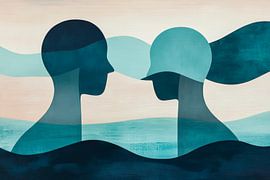 Twee silhouetten in een zacht kleurenspel van Poster Art Shop