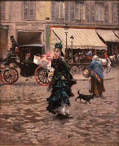Tableau "Traverser la rue" - peinture de maître ancienne