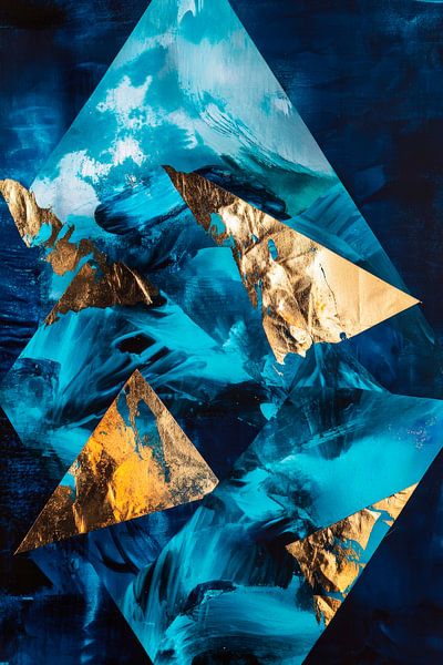 Abstrakte Komposition mit Gold und Blau von Poster Art Shop