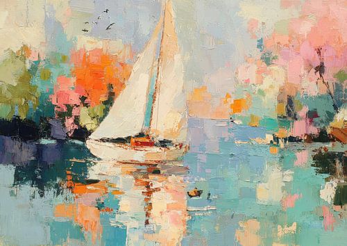 Sailboat on the sea - Impressionist oil painting