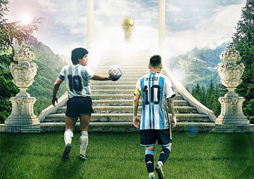 Lionel Messi and Diego Maradona ( take the ball ) by Bert Hooijer