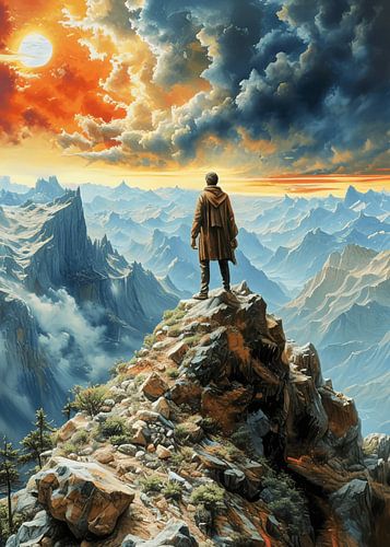 Man op de top van een berg