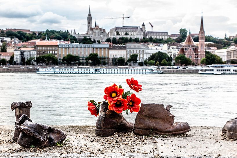 indrukwekkend schoenen monument in boedapest ter nagedachtenis van Eric van Nieuwland