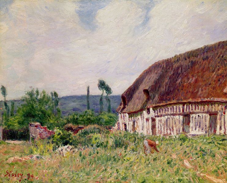 Alfred Sisley,Thatched Cottage in Normandië, 1894 van finemasterpiece