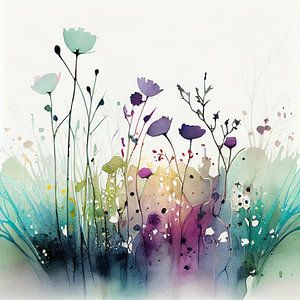 Buntes minimalistisches Blumenfeld, Aquarell