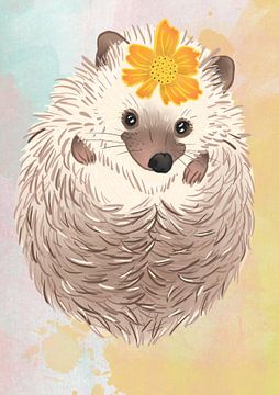 hedgehog with yellow flower on head