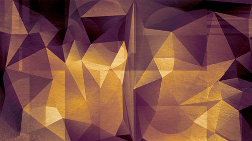 Abstracte geometrie. Driehoeken en cirkels in goud, koper en paars.