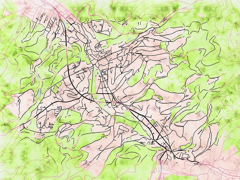 Map of Baden-Baden with the style 'Soothing Spring' by Maporia