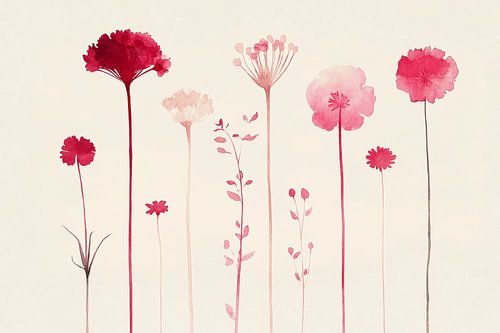 Rode bloemen, aquarel