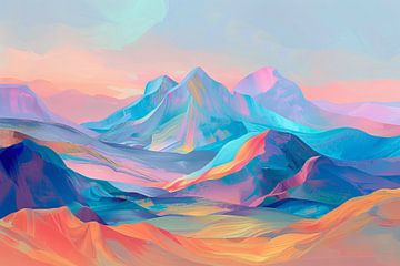 Droomachtige pastelkleurige abstracte berglandschap van De Muurdecoratie