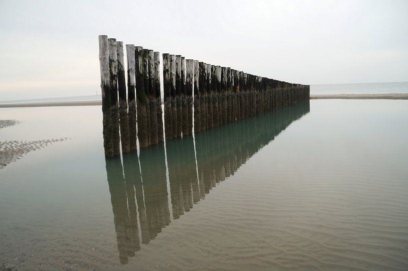 Rij golfbrekers aan de kust by Anouk Noordhuizen