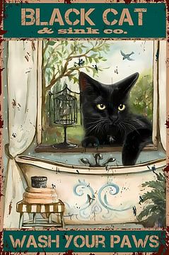 Vintage zwarte kat was je pootjes van Steven Kingsbury