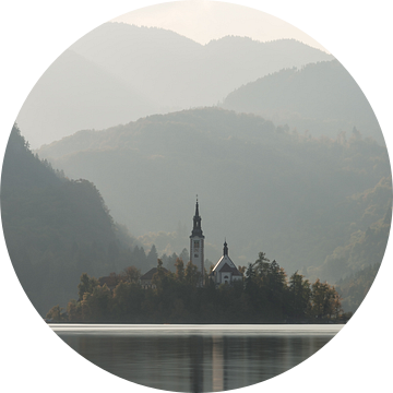 Eiland in het meer van Bled in Slovenië van Michael Valjak