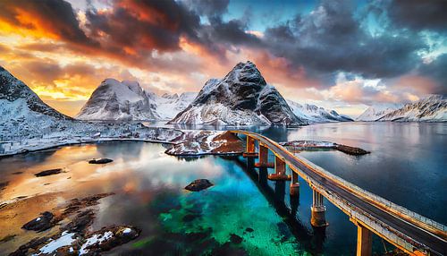 Noorwegen met zonsondergang