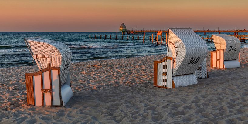 Beach chairs on Zingst beach at sunset by Markus Lange