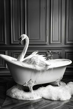 Elegante zwaan in bad - Unieke badkamerfoto voor je WC van Felix Brönnimann