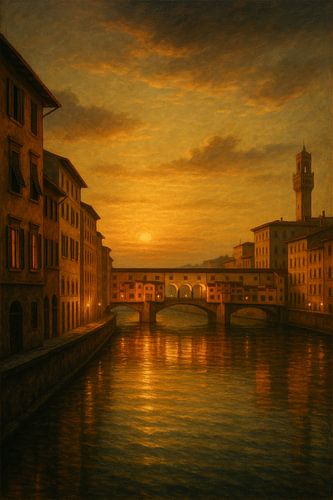 Gouden Ponte Vecchio Reflectie - Florence Zonsondergang Harmonie