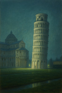 Pisa nach Mitternacht - Der Turm und der Dom in blauer Stille