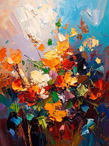 Abstraktes Blumensträußchen im farbenfrohen und dynamischen Impasto-Stil