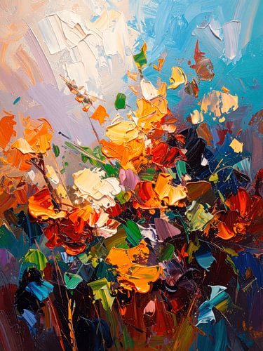 Abstract floral bouquet in a colourful and dynamic impasto style