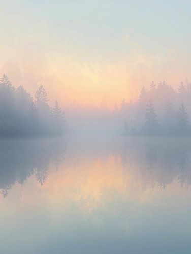 Mistige zonsopgang boven Pine Forest Lake