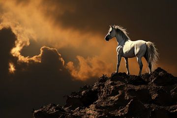 Paard wit op berg van Ellen Reografie