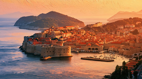 Coucher de soleil à Dubrovnik, en Croatie : panorama abstrait