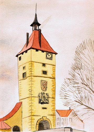 Uitkijktoren - klokkentoren - aquarel geschilderd door VK (Veit Kessler)