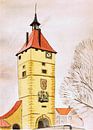 Uitkijktoren - klokkentoren - aquarel geschilderd door VK (Veit Kessler) van ADLER & Co / Caj Kessler thumbnail