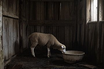 Eenzaam schaap in oude schuur van Art & Soul Creations