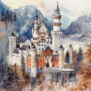 Schloss Neuschwanstein Winter Berge Schnee Romantisch