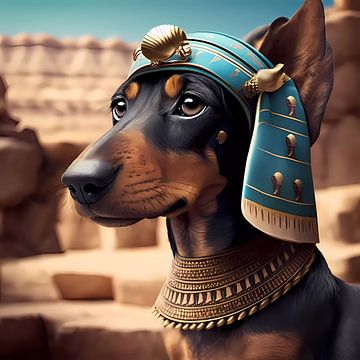 Dackel als Pharao im alten Ägypten