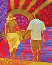 Walhalla, kleurrijke en romantische  fantasietekening, mixed media van Karen Nijst thumbnail