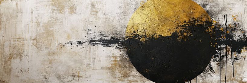 Abstraction asiatique en panorama or et noir par Digitale Schilderijen