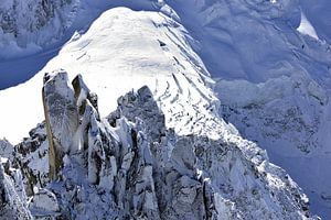 Rock and glacier bathed in light, Mont Blanc massif