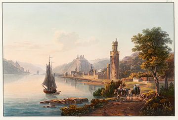 Uitzicht op Oberwesel, de ruïnes van Schönberg, Gutenfels en Ochsenthourm, Johann Ludwig Bleuler