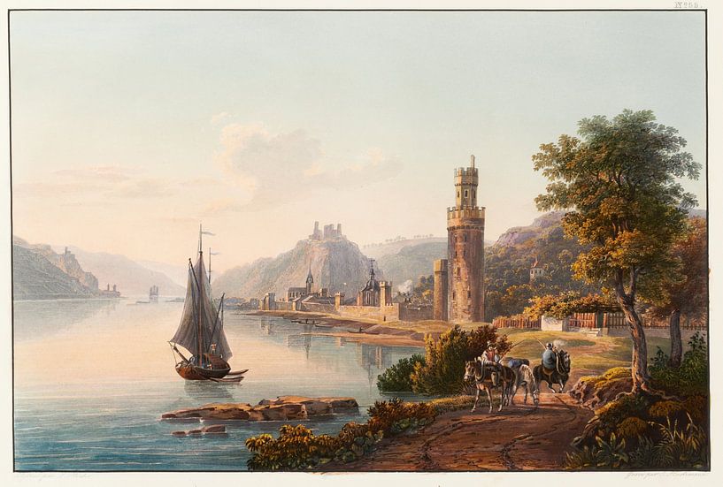 View of Oberwesel, the ruins of Schoenberg, Gutenfels and Ochsenthourm, Johann Ludwig Bleuler by Masterful Masters