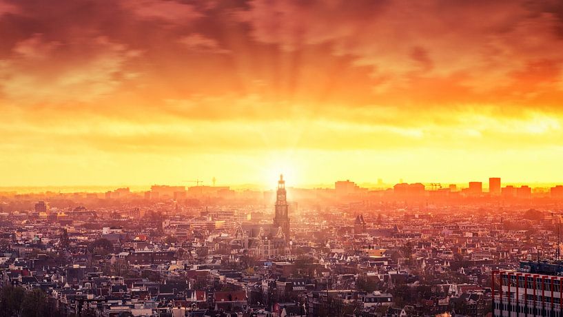 Zonsondergang genomen van de A'dam lookout in Amsterdam van Bart Ros