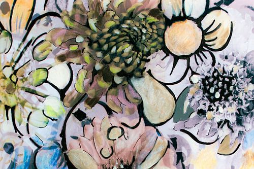 Mixed media with flowers.