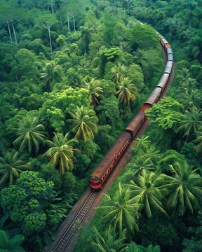 Spoorlijn door het regenwoud van fernlichtsicht