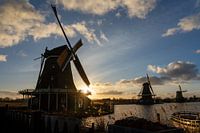 Windmolen silhouetten aan de Zaanse Schans